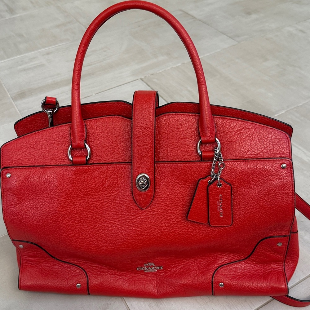 Coach Red Pebbled Leather Satchel with Adjustable Strap - Picture 11 of 16